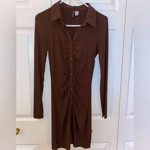 Collared Long Sleeve Jersey Shirt Dress